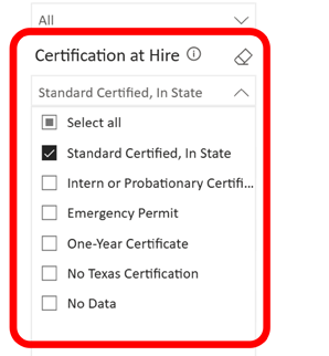Filter Assessment Selection Panel
