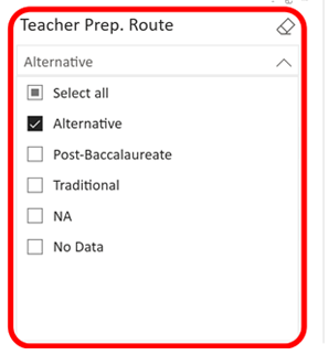 Filter Selection Panel Options