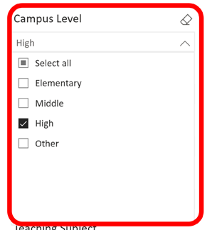 Filter Selection Panel Options