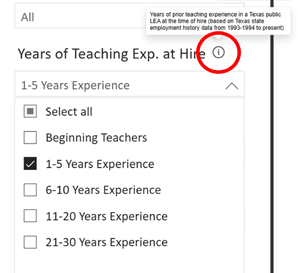 ESP Table Filter Selection Information Icon