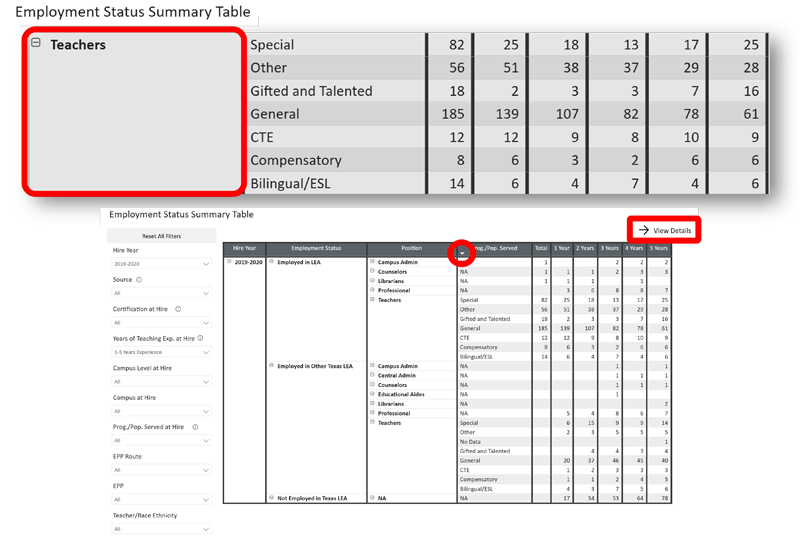 ESP Summary Table Options