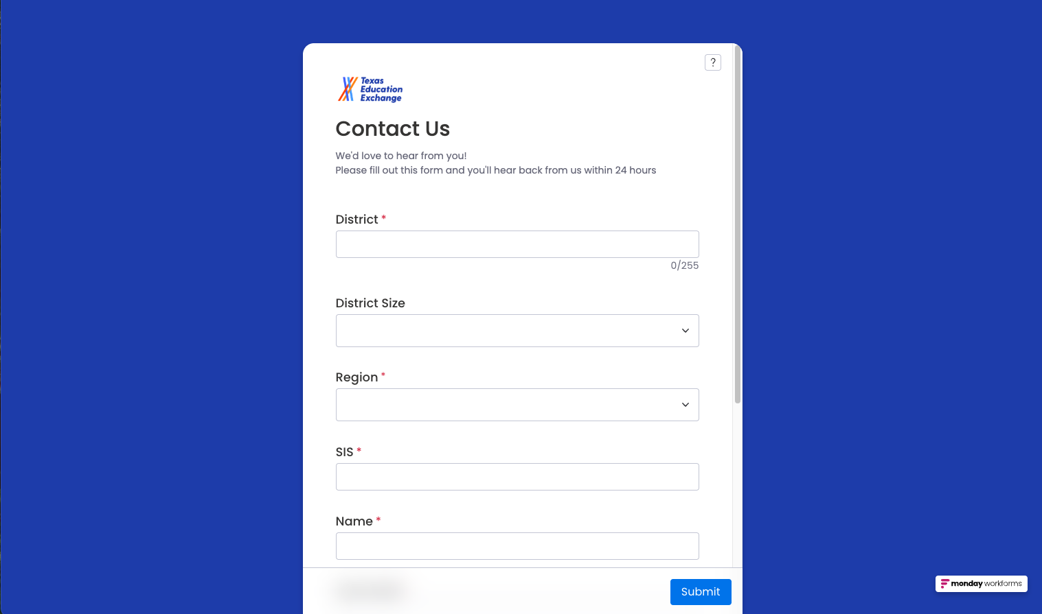 Accessing the Dashboard Contact Form